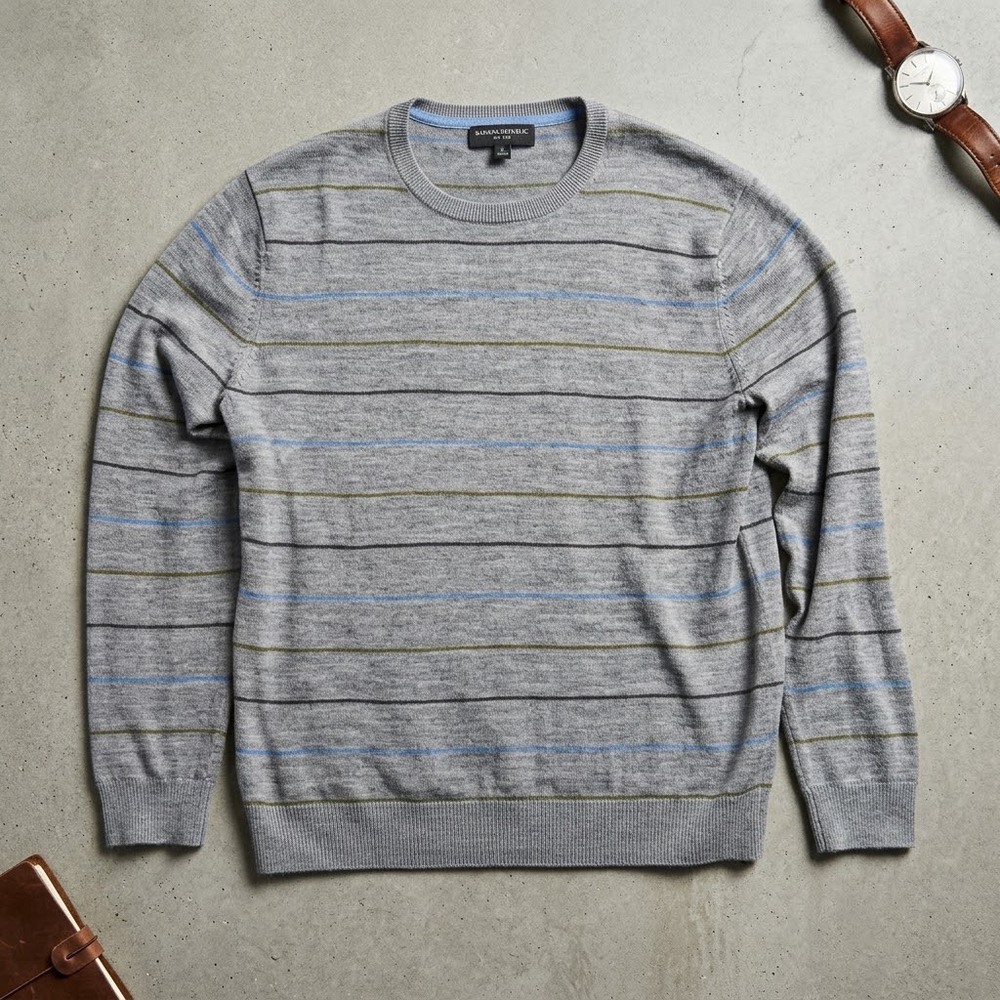 Banana Republic Men's M Merino Wool Sweater Striped Old Money Quiet Luxury Prepp